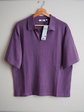 Lemaire skipper polo sweater Uniqlo pullover collared purple size small